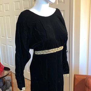 DATIANI BLACK VELVET GOLD BRAID  80’s HOLIDAY COCKTAIL DRESS,CHRISTMAS DRESS